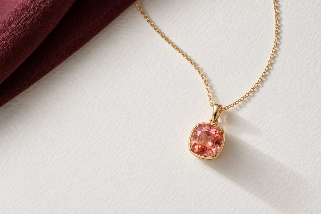 Colgante de oro con un zafiro padparadscha