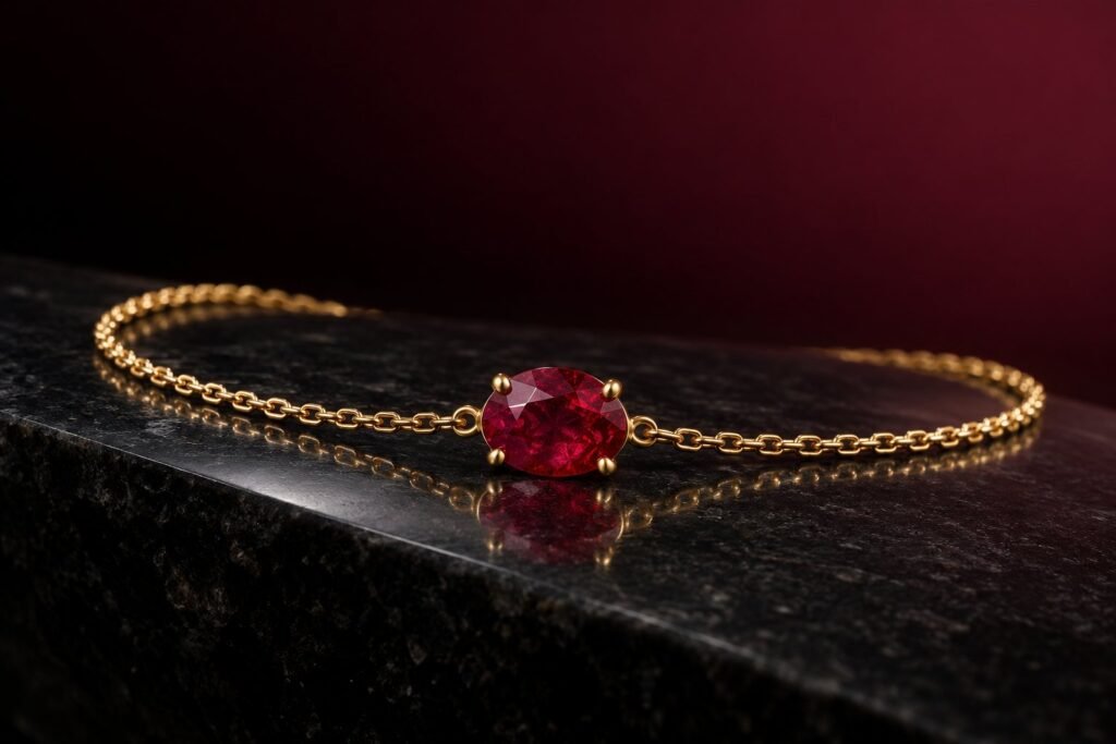 Pulsera fina de oro con un rubí oval
