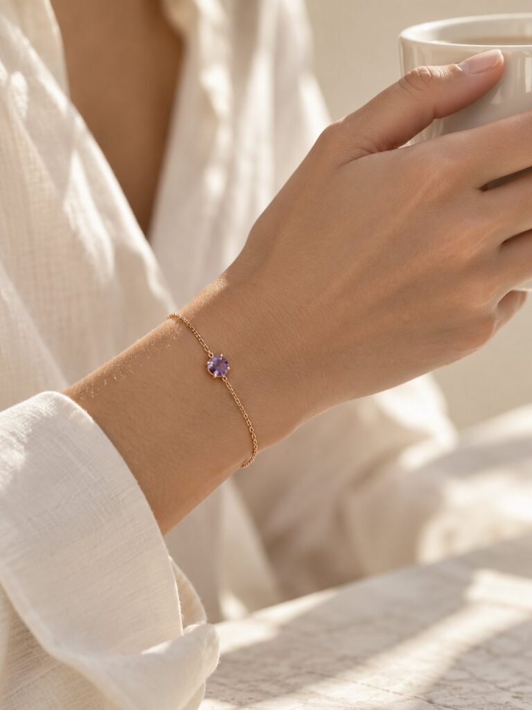 Pulsera de oro rosa con una gema violeta
